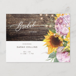 Sunflower & Pink Floral Rustic Bridal Shower  Postcard