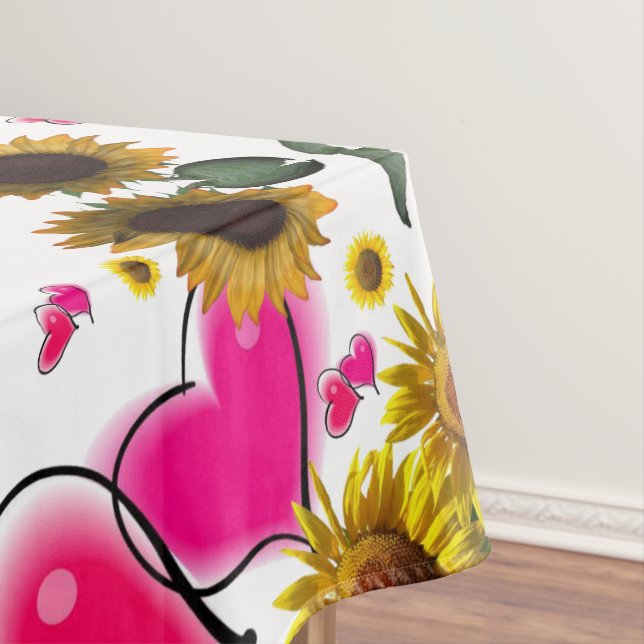 Sunflower Pink Hearts Tablecloth (In Situ)