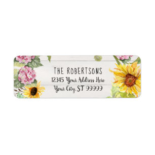 Sunflower Pink Hydrangea Floral   Return Address Label