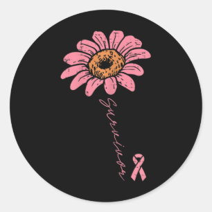 Sunflower Pink Ribbon Breast Cancer Survivor Aware Classic Round Sticker