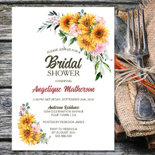 Sunflower Pink Rose Bridal Shower Invitation