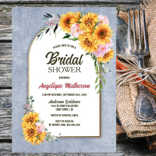 Sunflower Pink Rose Floral Arch Bridal Shower Invitation