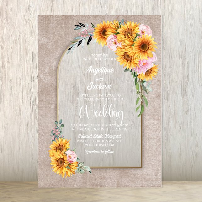 Sunflower Pink Rose Floral Arch Wedding Invitation (Creator Uploaded)