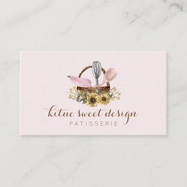 Sunflower Pink Whisk Spoon Pastry Bag Chef Bakery Business Card (Front)