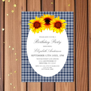 Sunflower Plaid Birthday Invitation