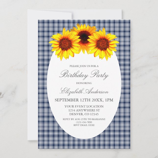 Sunflower Plaid Birthday Invitation (Front)