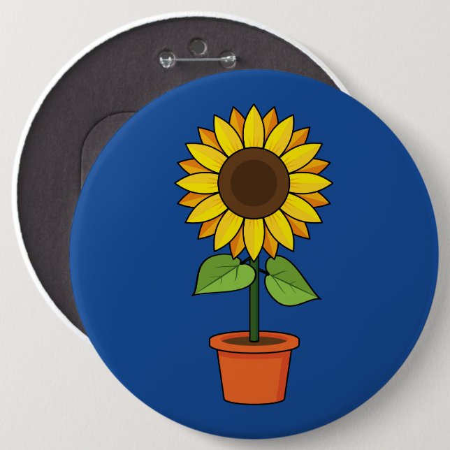 Sunflower Plant in a Pot 6 Cm Round Badge (Front & Back)