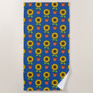 Sunflower Plant in a Pot Beach Towel