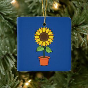 Sunflower Plant in a Pot Ceramic Ornament