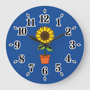 Sunflower Plant in a Pot Large Clock
