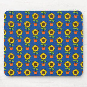 Sunflower Plant in a Pot Pattern Mouse Pad
