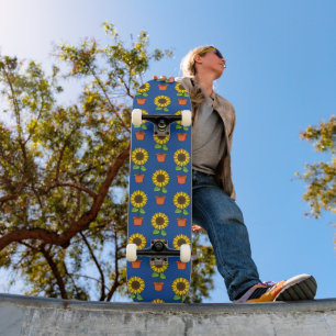 Sunflower Plant in a Pot Pattern Skateboard