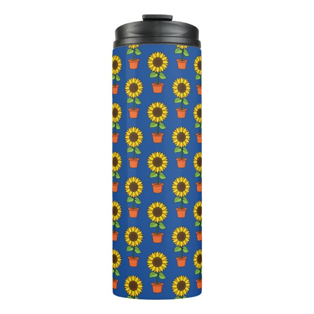 Sunflower Plant in a Pot Pattern Thermal Tumbler (Front)