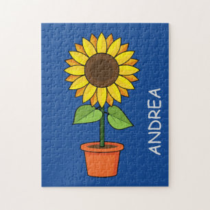 Sunflower Plant in a Pot Personalise Jigsaw Puzzle