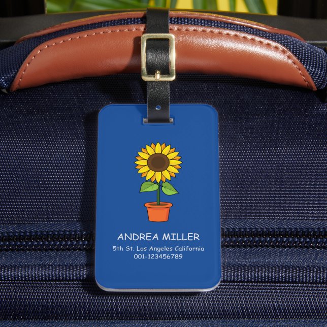 Sunflower Plant in a Pot Personalise Luggage Tag (Front Insitu 2)