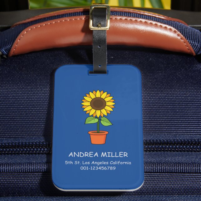 Sunflower Plant in a Pot Personalise Luggage Tag (Front Insitu 2)