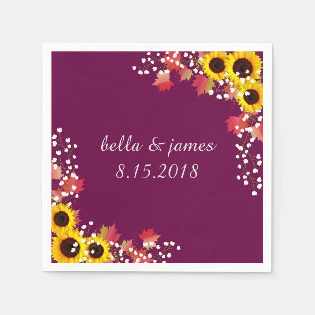 Sunflower Plum Fall Custom Paper Napkins (Front)