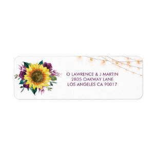 Sunflower Plum Purple Rose Lights Wedding Address Return Address Label