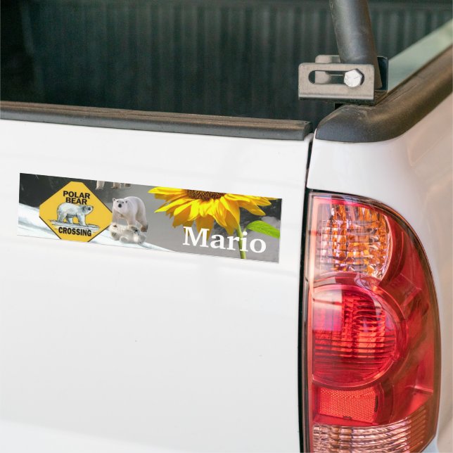Sunflower Polar Bear Floral  Bumper Sticker (On Truck)