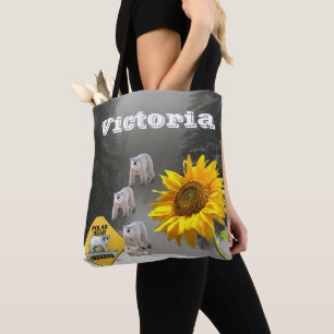 Sunflower Polar Bear Floral Kitten Tote