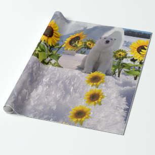 Sunflower Polar Bear Matte Wrapping Paper