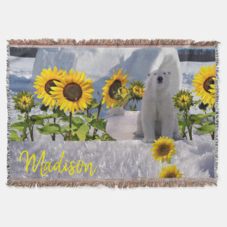 Sunflower Polar Bear Throw Blanket