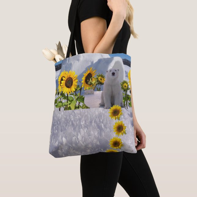 Sunflower Polar Bear Tote (Close Up)