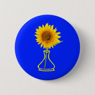 Sunflower Power Sunflower and Vase 6 Cm Round Badge