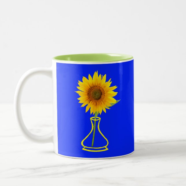 Sunflower Power Sunflower and Vase Two-Tone Coffee Mug (Left)