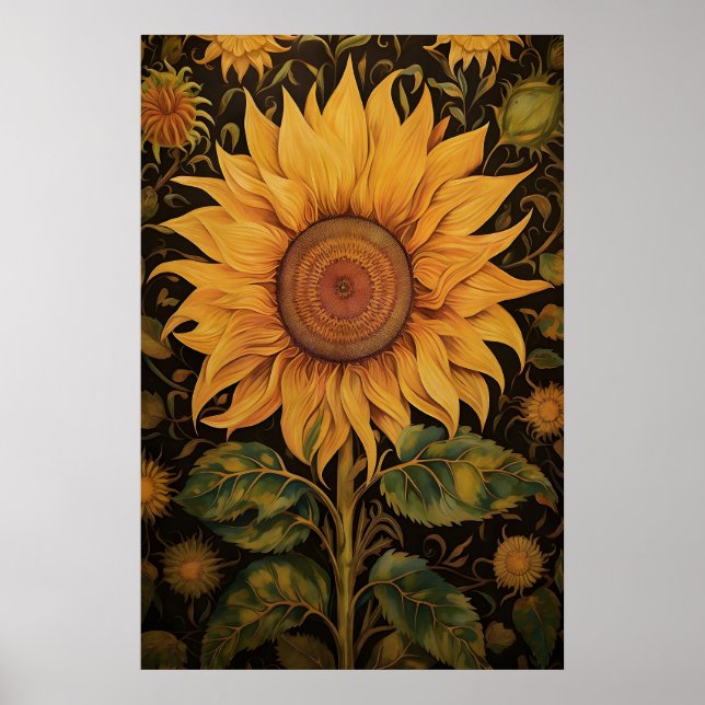 Sunflower print, botanical dark academia poster (Front)