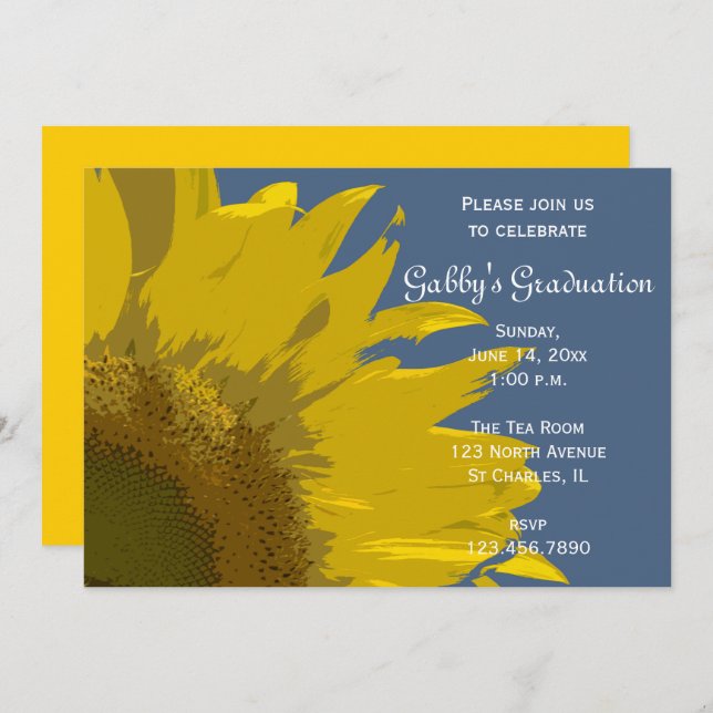 Sunflower Print Graduation Party Invitation (Front/Back)
