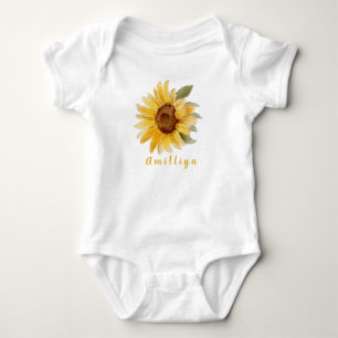 Sunflower Print Personalised Name Cute Morden  Baby Bodysuit