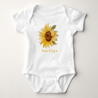 Sunflower Print Personalised Name Cute Morden  Baby Bodysuit