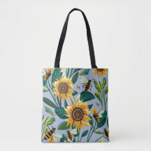  Sunflower Print Tote Bag