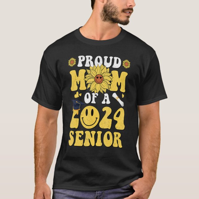 Sunflower Proud Mom Of A 2024Hippie Graduation Sen T-Shirt (Front)