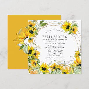 Sunflower Pumpkin Autumn Fall 100th Birthday Invitation