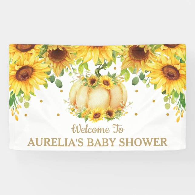 Sunflower Pumpkin Baby Shower Welcome Backdrop Banner (Horizontal)