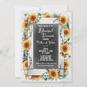 Sunflower Pumpkin Chalkboard Fall Rehearsal Dinner Invitation