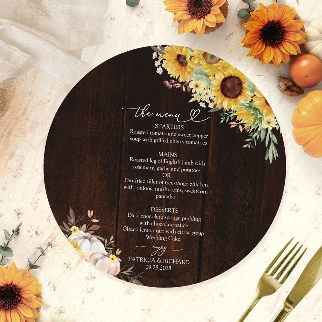 Sunflower Pumpkin Circle Wedding Menu Card (Creator Uploaded)