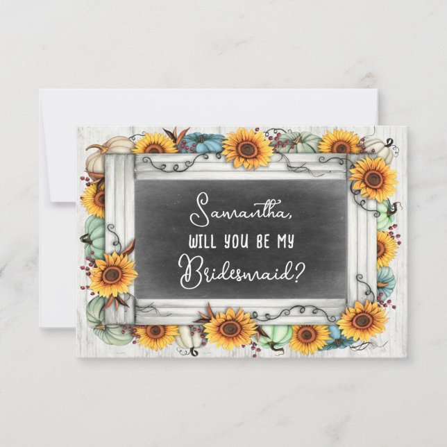 Sunflower Pumpkin Fall Bridal Party Proposal Card (Front)