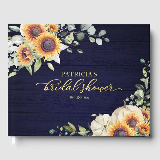 Sunflower Pumpkin Fall Bridal Shower Guest Book (Front)