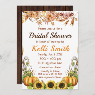Sunflower Pumpkin Fall Bridal Shower Invitations