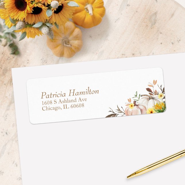 Sunflower Pumpkin Fall Wedding Return Address Label (Creator Uploaded)