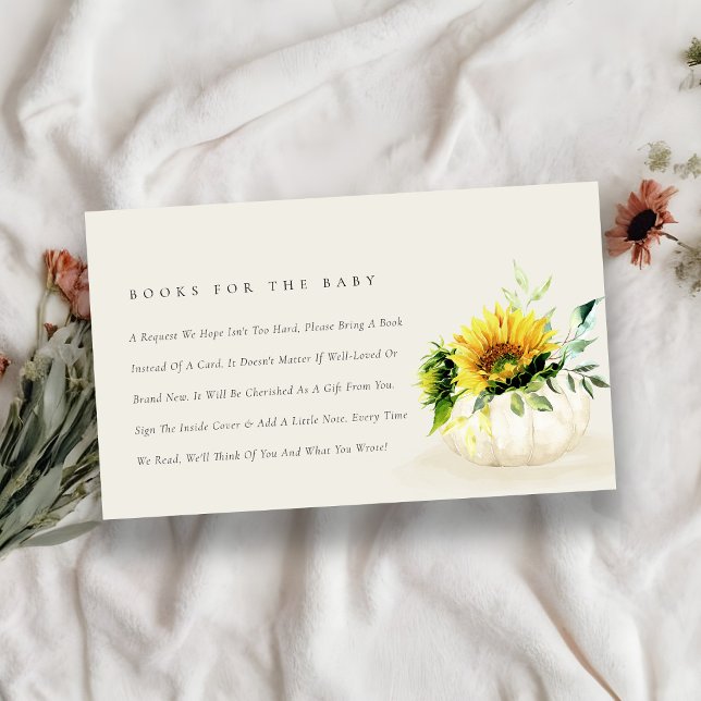 Sunflower Pumpkin Floral Books For Baby Shower Enclosure Card (Creator Uploaded)