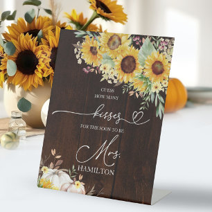 Sunflower Pumpkin How Many Kisses Bridal Shower Pedestal Sign