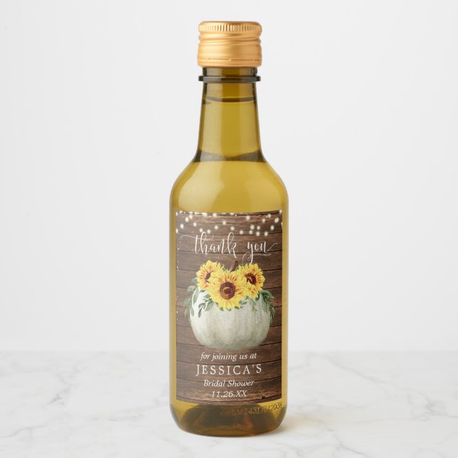Sunflower Pumpkin Mini Wine Bottle Label (Front)