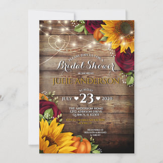 Sunflower, Pumpkin & Rose Rustic Bridal Shower Invitation