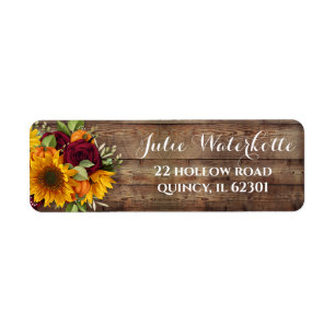 Sunflower Pumpkin Roses Rustic Address Label Return Address Label