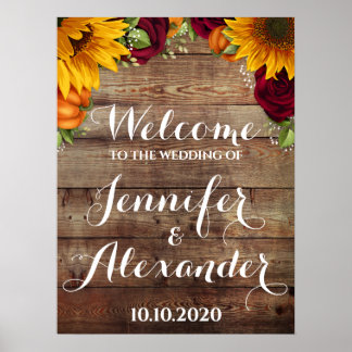 Sunflower, Pumpkin & Roses Wedding Welcome Sign