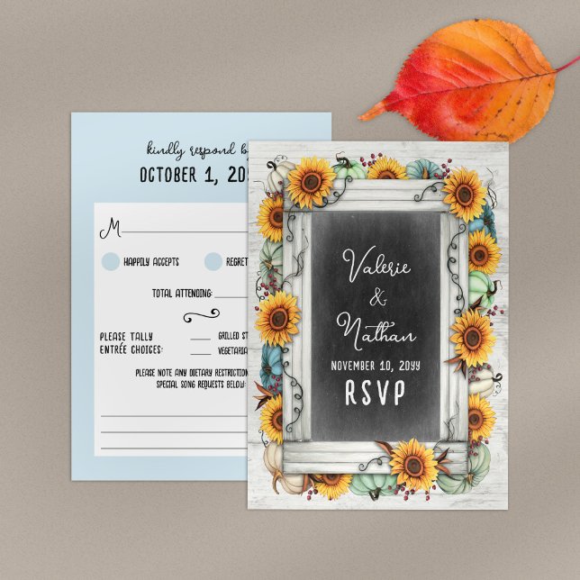 Sunflower Pumpkin Rustic Country Farm Fall Wedding RSVP Card (Creator Uploaded)